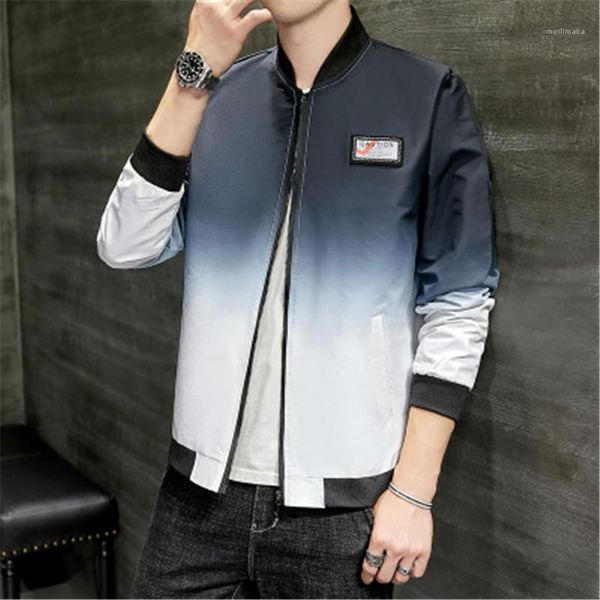 

designer teenager autumn zipper pocket outerwear man korean stand collar jacket coats fashiontrend gradient print long sleeved, Black;brown