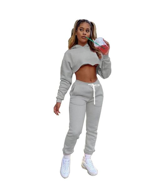 

yoga outfits two-piece set hoodie women casual solid brushed tracksuit long sleeve + pants elastic workout clothes sports suit sportswea, White;red