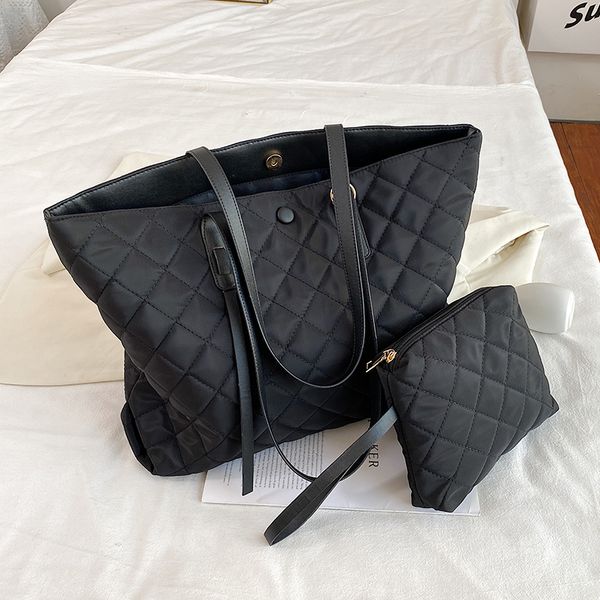 

large capacity women totes bags shopping cross body diamond lattice composite bags nylon black khaki shoulder bags