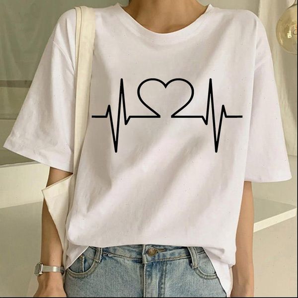 

medical ecg printed t shirt women casual harajuku 90s graphic white short sleeve tee fashion streetwear