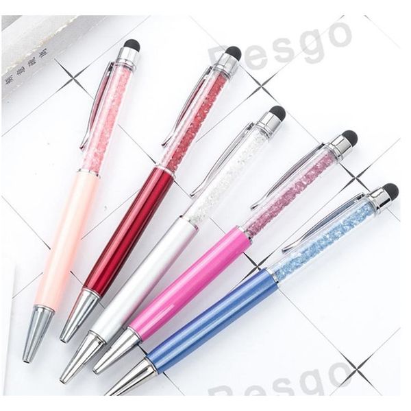 

fine crystal ballpoint pen fashion creative stylus touch pen for writing stationery office school ballpen black ballpoint pens dbc, Blue;orange