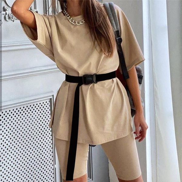 

2020 новый повседневный цельном костюм женский два с пояса solid color home сыпучие спорт мода leisure suit летняя одежда, Gray