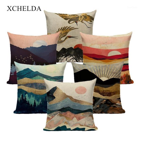 

retro sunlight art linen throw pillowcase cushion cover 45*45 40*40 home decor for sofa bed pillow cover decorative case1