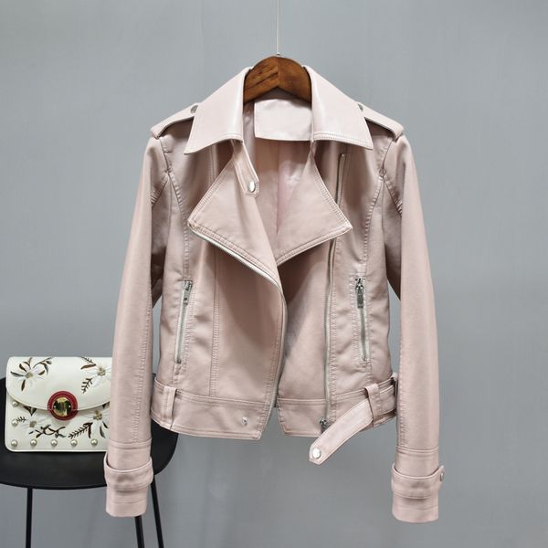 

2021 new autumn plutonium soft jackets turndown collar thin bicycle from women's leather short outwear lklw, Black