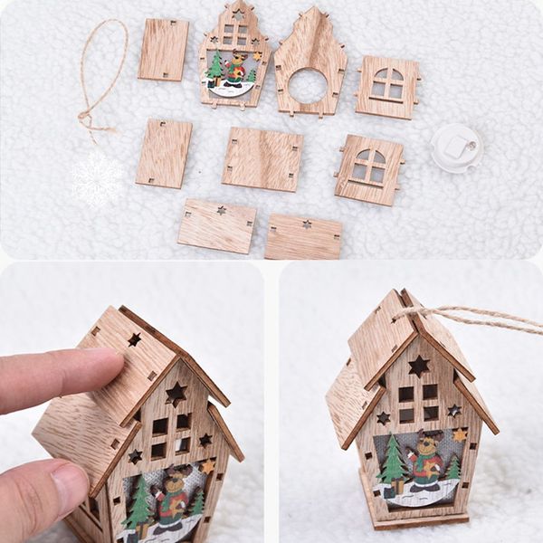 

luminous cabin christmas tree pendants children wooden handmade diy gifts window decoration ornaments
