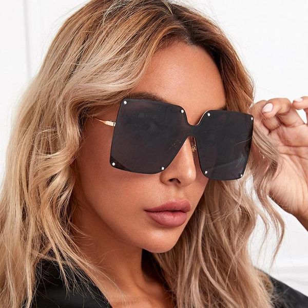 

2021 trend retro rimless sunglasses women designer metal square sunglasses lady oversized one-piece sun glasses shades for women, White;black