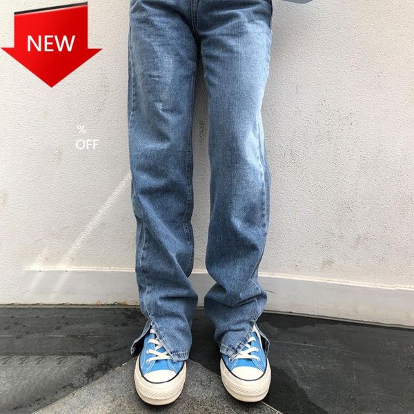 

cargo pants washed classic long straight leg jean 2020 new jeans women high waist split foot, Blue