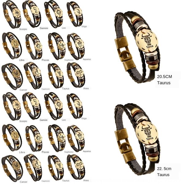 

12 constellations cowhide simple multi-layer woven lovers leather 12 constellations cowhide simple multi-layer woven bracelet jewelry jewel, Golden;silver