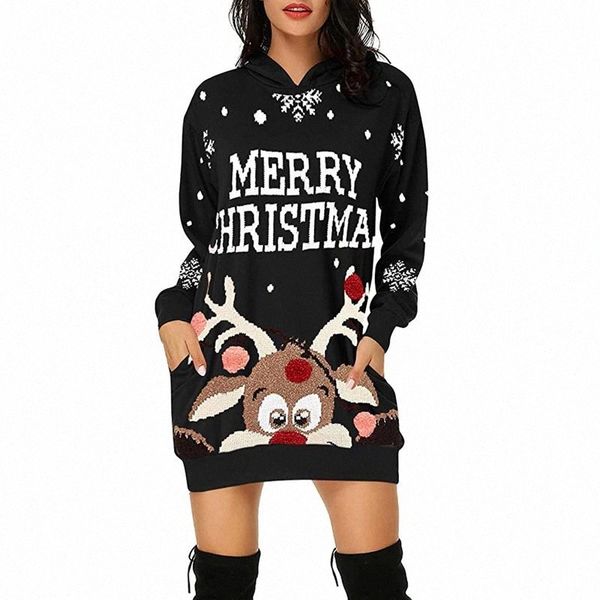 

christmas dress women christmas hoodie bag hip pocket print hoodie dress 2020 fashion long sleeve winter vestidos invierno mujer #sc0o, Black;gray