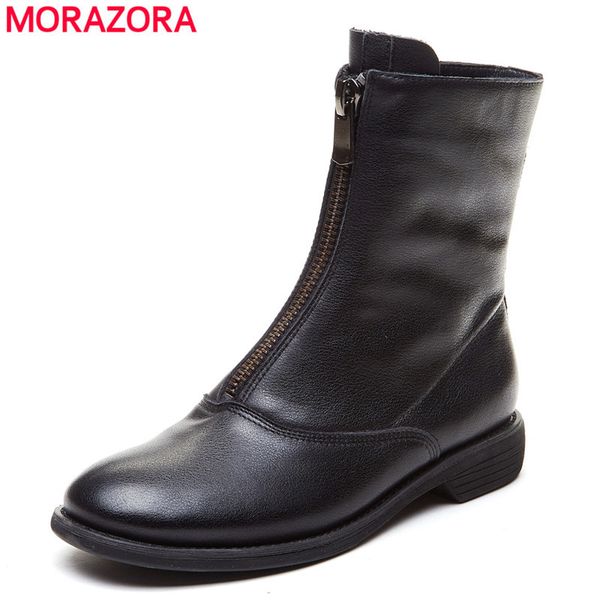 

morazora 2021new zip cow leather ankle boots for women black white spring autumn shoes ladies short boots fashion western boots c1023