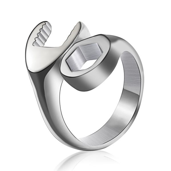 

spanner ring 316l stainless steel band ring for men cool motorcycle biker ring fashion metal silver black silver 3colors punk style