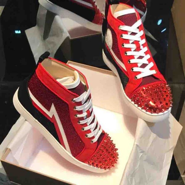 

paris red подошвы квартиры red замша + стразы rhinestone high top мужские шипы кроссовки туфли с красной подошвой венчания партии красные so, Black