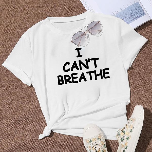 

incident i can't breathe black letter print new women t-shirt streetwear versatile women's shirt loose o-neck tshirt, White