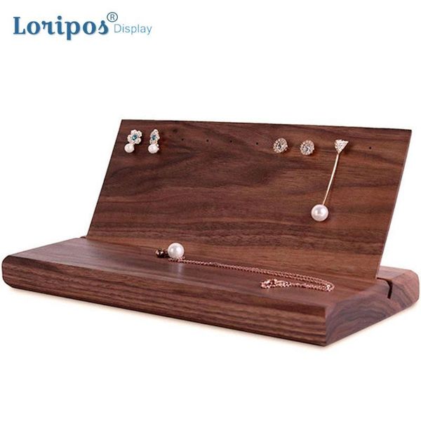 

hooks & rails showcase ear stud storage bracket earring shelf black walnut jewelry rack slotted earrings holder rings necklace display stand