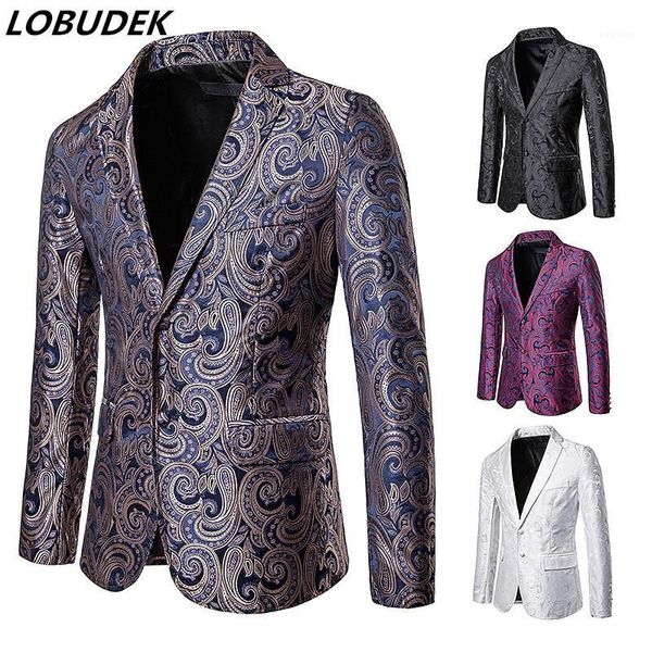 

fashion men's business office casual blazers jacquard blazer european style nightclub party coat for singer host spring autumn1, White;black