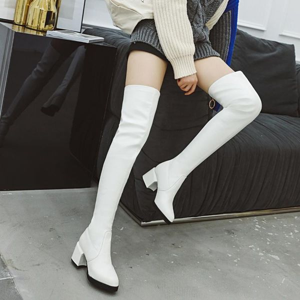 

women over-the-knee boots pu metal decoration high heels european and american thigh boots back zipper women winter, Black