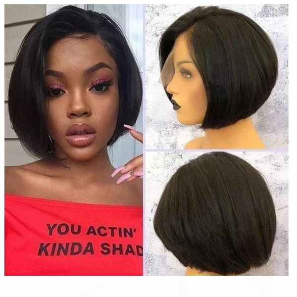 

magic love short bob человеческих волос фронта шнурка парики preplucked 200% pixie cut волос remy парики с ребенком для женщин, Black;brown