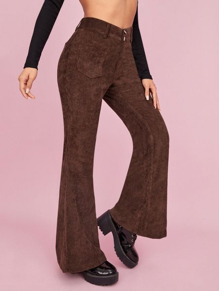 

patch pocket cord flare leg pants k1ij#, Black;white