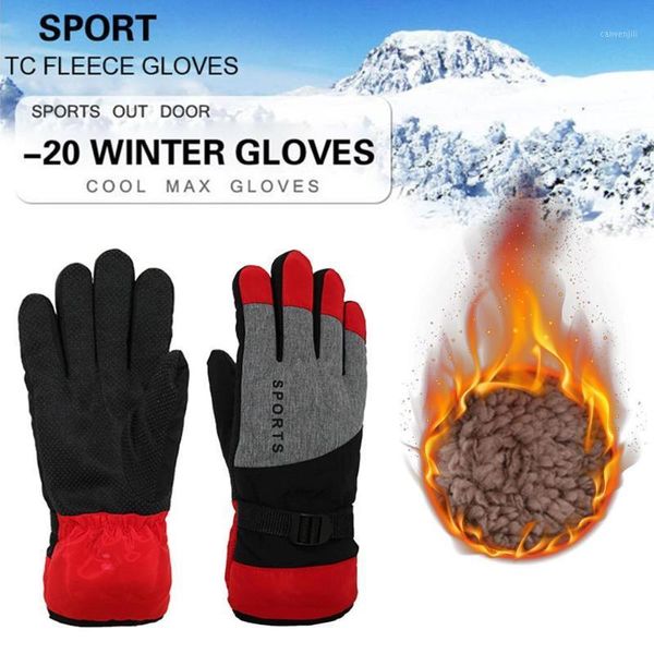 

winter skiing glove women men outdoor sports thicken plus fleece cycling camp windproof gloves w/ elastic band non-slip mittens1