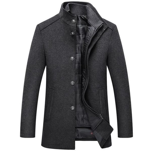 

thick coat men winter outwear single breasted wool coats with adjustable vest overcoat mens windproof stand collar warm parka, Black