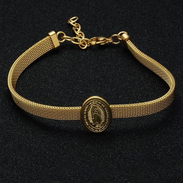

bangle gold color stainless steel virgin mary link chain bracelets bangles for women catholic jewelry, Black