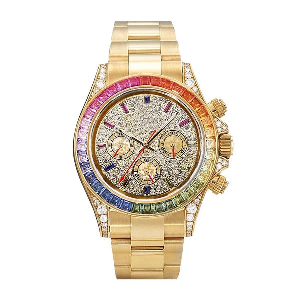 

new luxury mens watches gold full diamond dial mechanical automatic watch 1165958 rbow steel glide lock wristwatches no chronograph, Slivery;brown