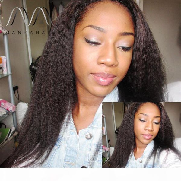 

factory price glueless full lace wig kinky straight indian hair wig for black women, Black;brown