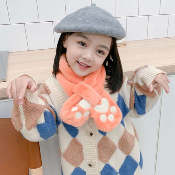 

child children's scarf autumn and parent winter plush cute cartoon bear imitation rabbit baby neck boy girl, Red;brown