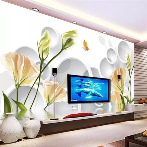 

mural custom large fresco wallpaper 3d 3d lily reflection stereo living room bedroom tv background wall paper papel de parede1