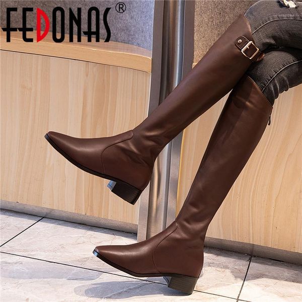 

boots fedonas slim female big size riding buckle zipper high heels night club shoes woman winter warm long women knee boots1, Black