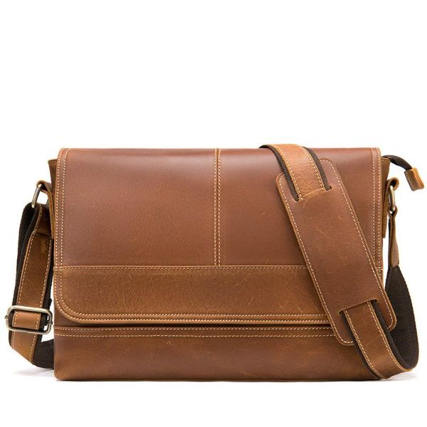 

100% genuine leather briefcase men vintage real crazy horse leather messenger shoulder business lapbag case office handbag