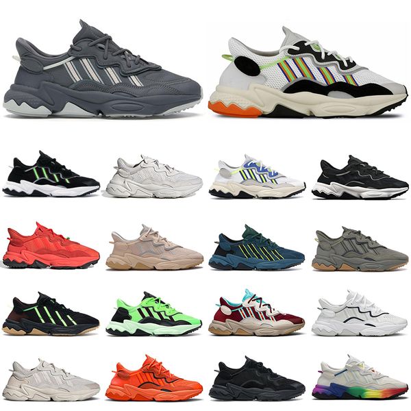 

2020 ozweego men running shoes women trainers scream green solar yellow tech mineral pale nude cloud white mens outdoor sports sneakers, White;red