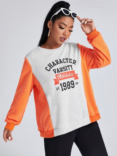 

plus letter graphic colorblock sweatshirt b1it#, Black