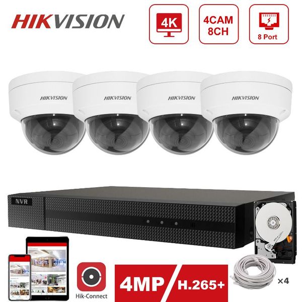 

wireless camera kits hikvision ip security kit 4k 8ch poe nvr 4pcs 4mp ds-2cd2143g0-i indoor/outdoor hik-connect plug and play