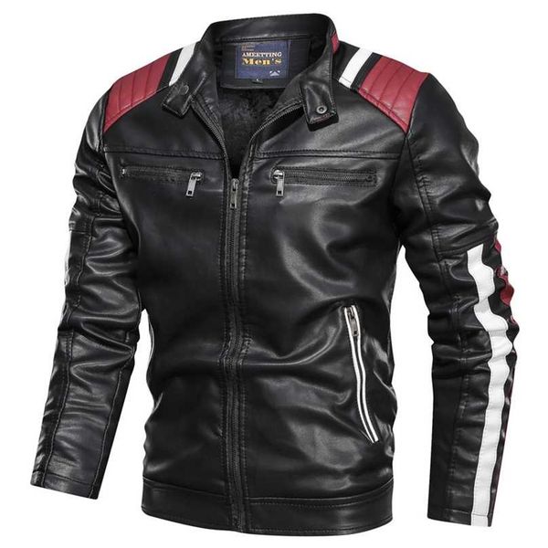

autumn winter men's leather jacket casual fashion stand collar motorcycle jacket men slim style quality leather jacket men 211222, Black