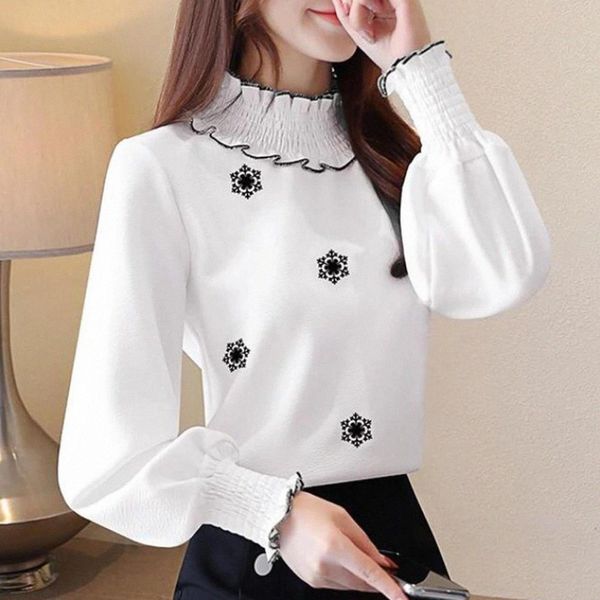 

2020 blouse women autumn long sleeve blouse new 2020 vintage turtleneck loose comfortable female red white cotton shirts #fd8j