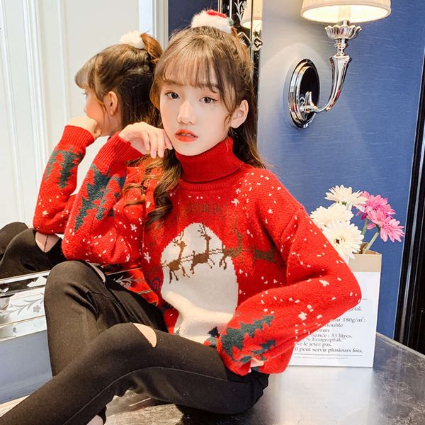 

and high neck autumn 2020 new winter cuhk children's foreign sle girls' pullover knitted sweater, Blue