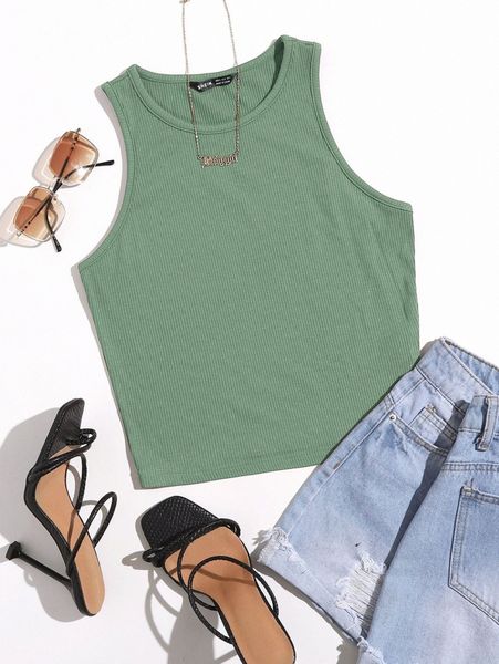 

solid crop tank q44p#, White