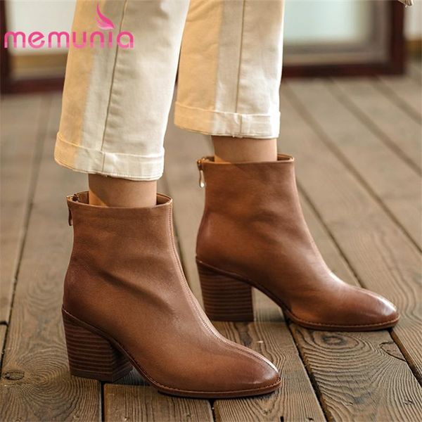 

memunia 2021 new arrival women ankle boots genuine leather high heels shoes zipper autumn winter booties female big size 43, Black
