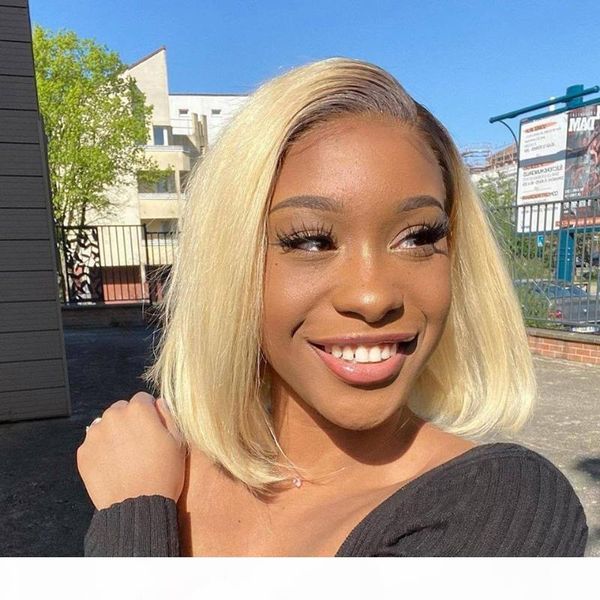 

#4 613 honey blonde bob wig straight lace wig peruvian human hair lace front human hair wigs with transparent closure, Black;brown