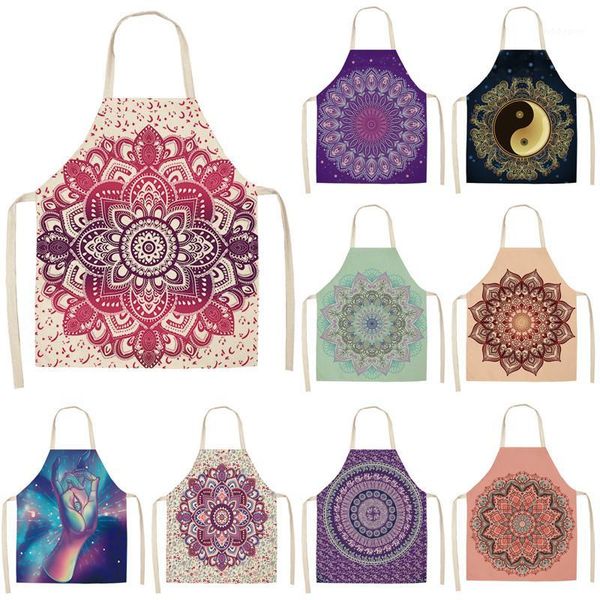 

aprons 1pc mandala printed cotton linen kitchen chef for woman home cooking baking coffee shop cleaning accessories 53*65cm1