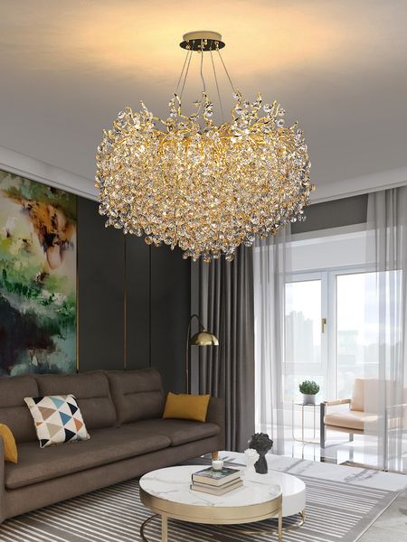 Amerikan Kristal Dalları Kolye Lambaları Avrupa Modern Romantik Altın Kolye Işıkları Fikstürü LED Lüks Asılı Lamba Ev Kapalı Aydınlatma Çapı120cm