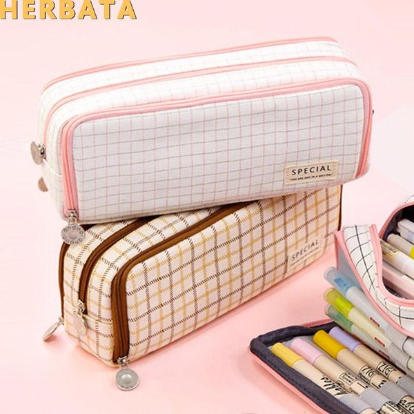 

pencil cases creative multi-function storage bag large capacity canvas case stationery three- zipper bags purse washable cartuchera