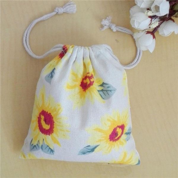 

storage bags rustic style flower linen cotton drawstring gift candy cookie bag diy pouch for wedding birthday party decoration