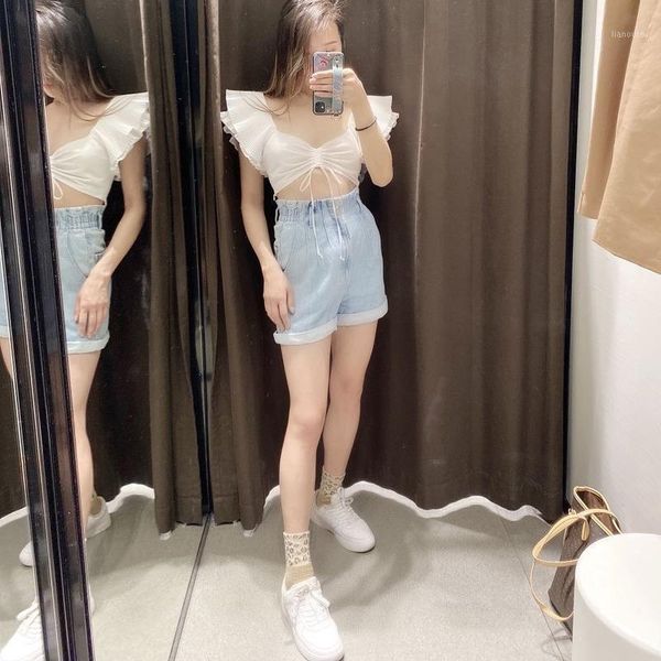 

shorts women vintage loose denim summer 2020 high waist blue black shorts jeans casual wide leg ladies short jean mesh1, White;black