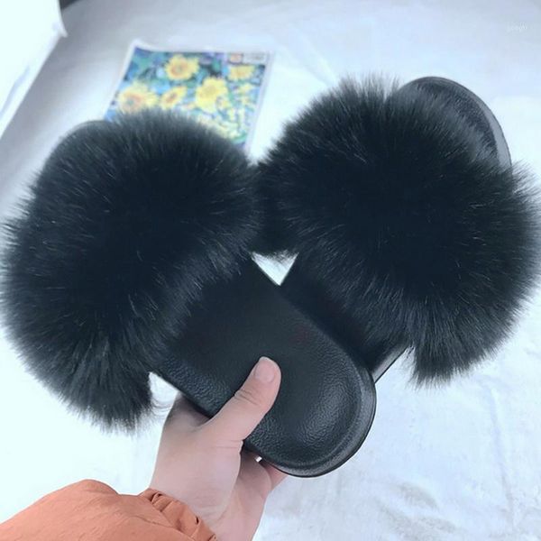 

gongti slippers women furry ladies shoes cute plush hair fluffy sandals women's fur winter warm 1, Black