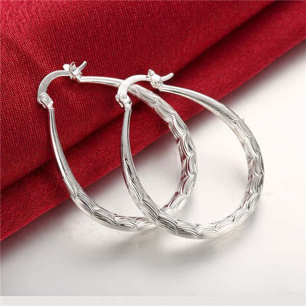 

small oval fish pattern sterling silver plated earrings size 3.9cmx3.2cm dmse295,925 silver plate earring jewelry hoop & huggie, Golden;silver