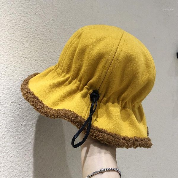 

beanie/skull caps korean woolen thickened warm fisherman's hat female black lamb plush leisure literature and art basin tide winter aut, Blue;gray