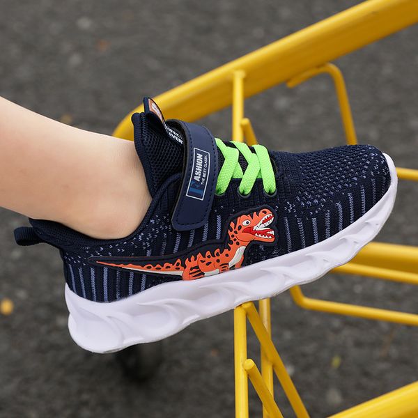 

new kdis summer and autumn children's flat casual breathable fashion trend baby sports light dinosaur print running shoes, Black;red