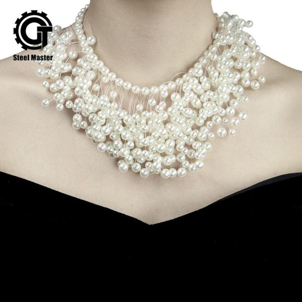

2020 fashion jewelry personality style luxury multi-layer pearl fringed necklace retro women's party necklace, Silver